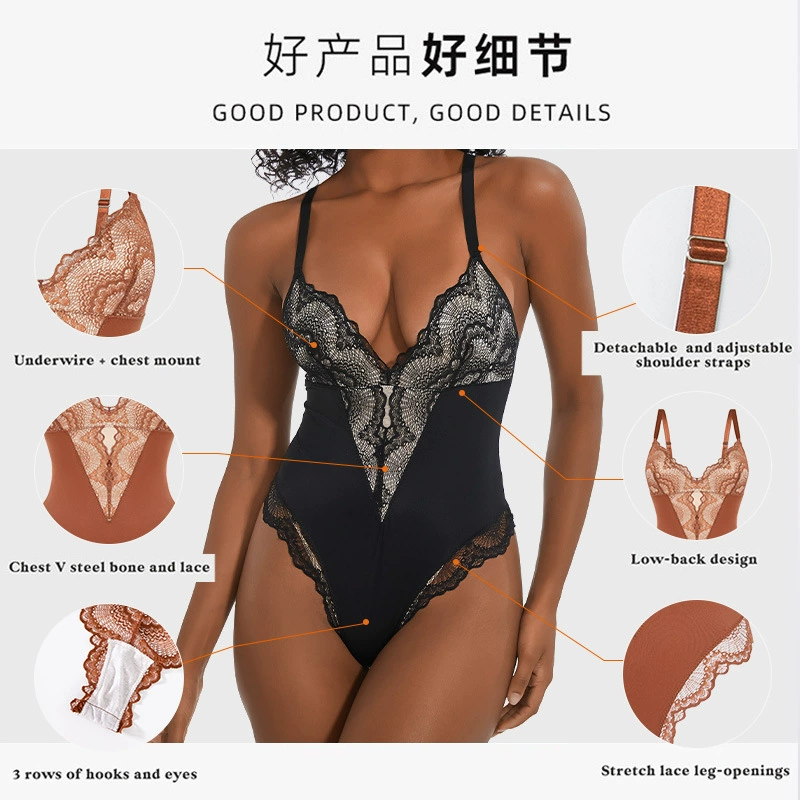 Фасонная кружевная бюстье-гартер, корректирующий bodysuit, европейский стиль, утягивающий эффект, оптом