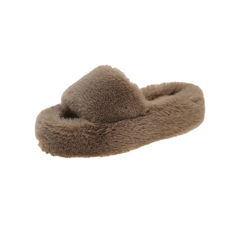 2023 new thick bottom one-word solid color foreign trade plus size fleece slippers flat bottom plush fur slippers casual fashion_voghion.com