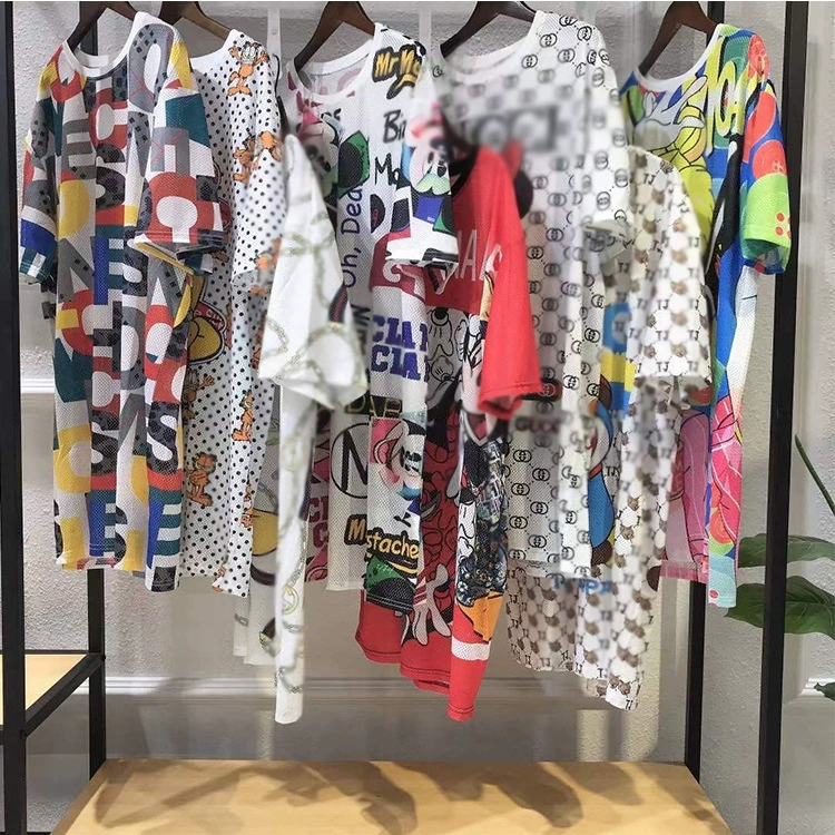 Летнее платье из ледяного шелка с сетчатыми вставками, свободная рубашка с коротким рукавом, футболка для прямых трансляций, прямые поставки от производителя.