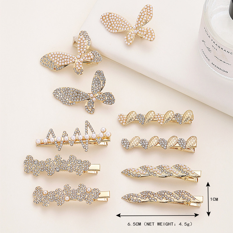 Sweet Heart Shape Butterfly Alloy Plating Artificial Pearls Rhinestones Hair Clip1
