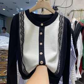 胖妹妹气质漂亮蕾丝拼接打底衫女春秋舒适新款大码毛衣内搭针织衫