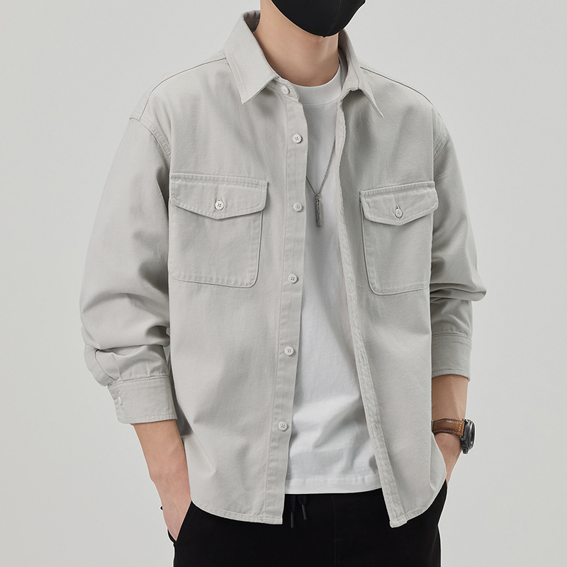 Tencel Lyocell Solid Color Shirt Men's 2025 Spring and Autumn Simple All-match Japanese Vintage Workwear Casual Shirt