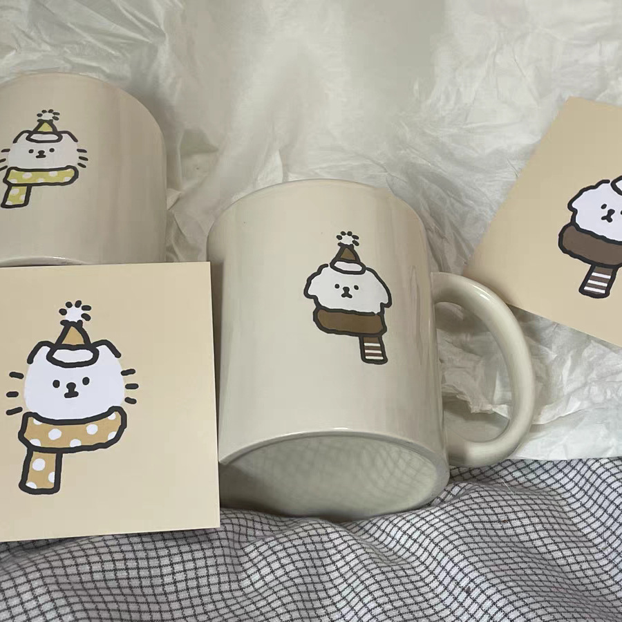 고양이 강아지 도자기 머그컵 320ml 커플 커피잔