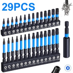 梅花穴付きビットセット 29本セット 27PCS21PCSS2素材 ブラックカラーリング 耐衝撃ビットクロス