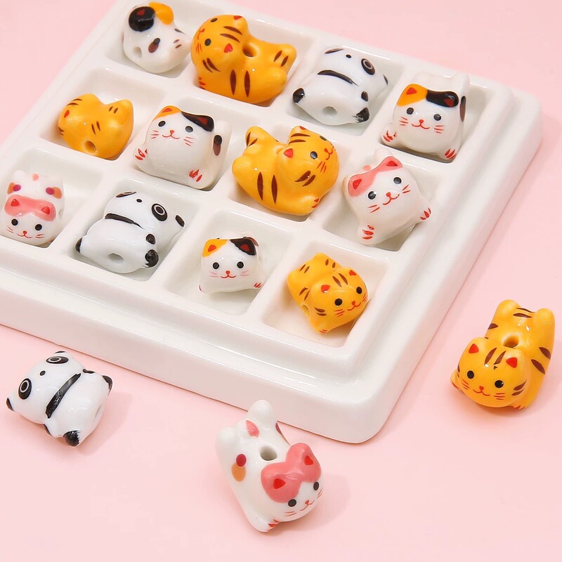 Ceramic Hole Hand-painted Beads Cat Panda Tiger Scattered Beads DIY Handmade Beaded Bracelet Jewelry Material Accessories