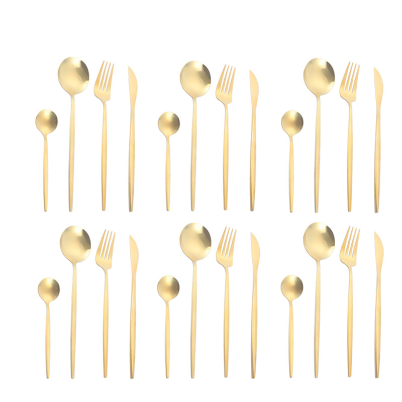 Amazon transfronterizo vajilla de acero inoxidable conjunto de 24 piezas portugués occidental cuchillo de carne, tenedor y cuchara traje de boda conjunto LOGO