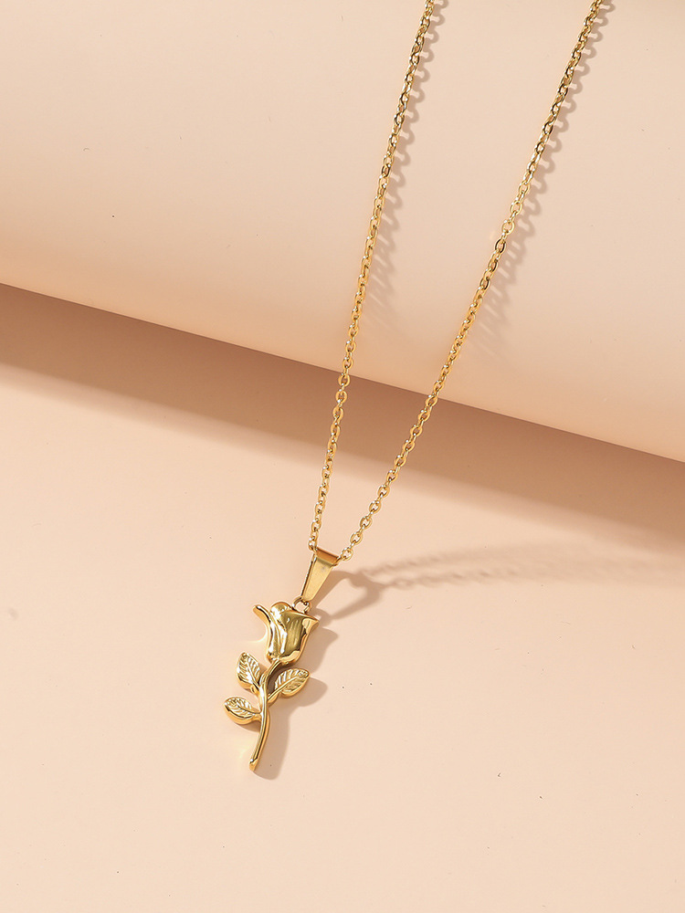304 Stainless Steel Chain Material 18K Gold Plating Color 1 Piece Quantity PVD Coated Real Gold Plated 18K Gold Rose 304 Stainless Steel Sweet Waterproof Non Tarnish 304 Stainless Steel Pendant Necklace