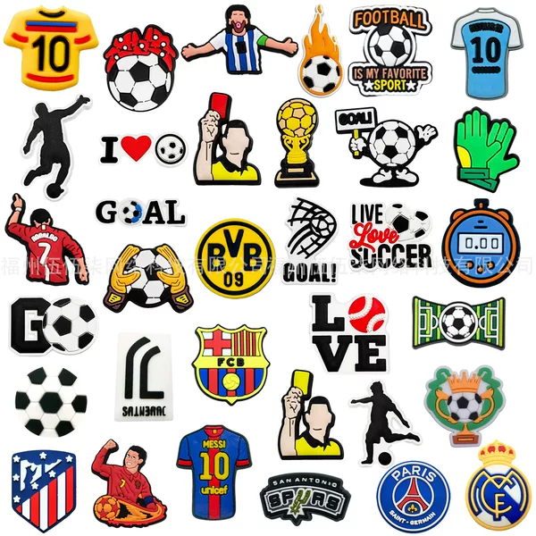 Cross-Border New Style Football-Themed Shoe Charms DIY Shoe Decorations Shoe Accessories Detachable Pvc Soft Rubber Material Shoe Clips