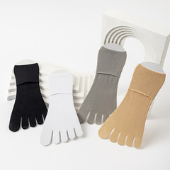 男士五指襪棉防臭吸汗透氣腳趾襪子長筒夏季薄款分趾中筒長襪黑