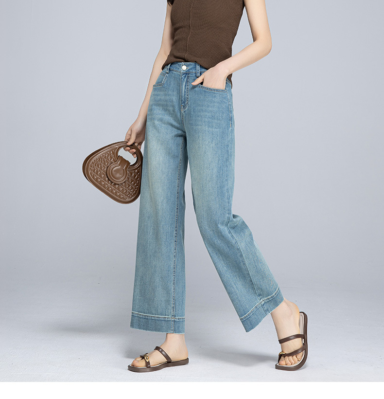 Quần jeans nữ ống rộng dài mắt cá chân chất liệu Tencel mát mẻ — Màu xanh lam chi tiết 22