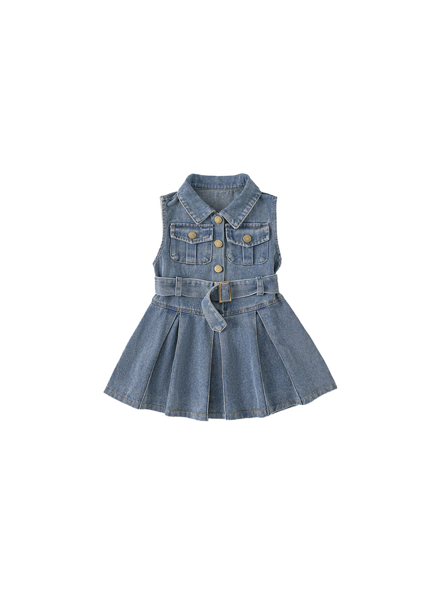 Babycity falda de mezclilla para niños vestido de solapa sin mangas para niñas coreanas falda de verano de estilo occidental XQ24172