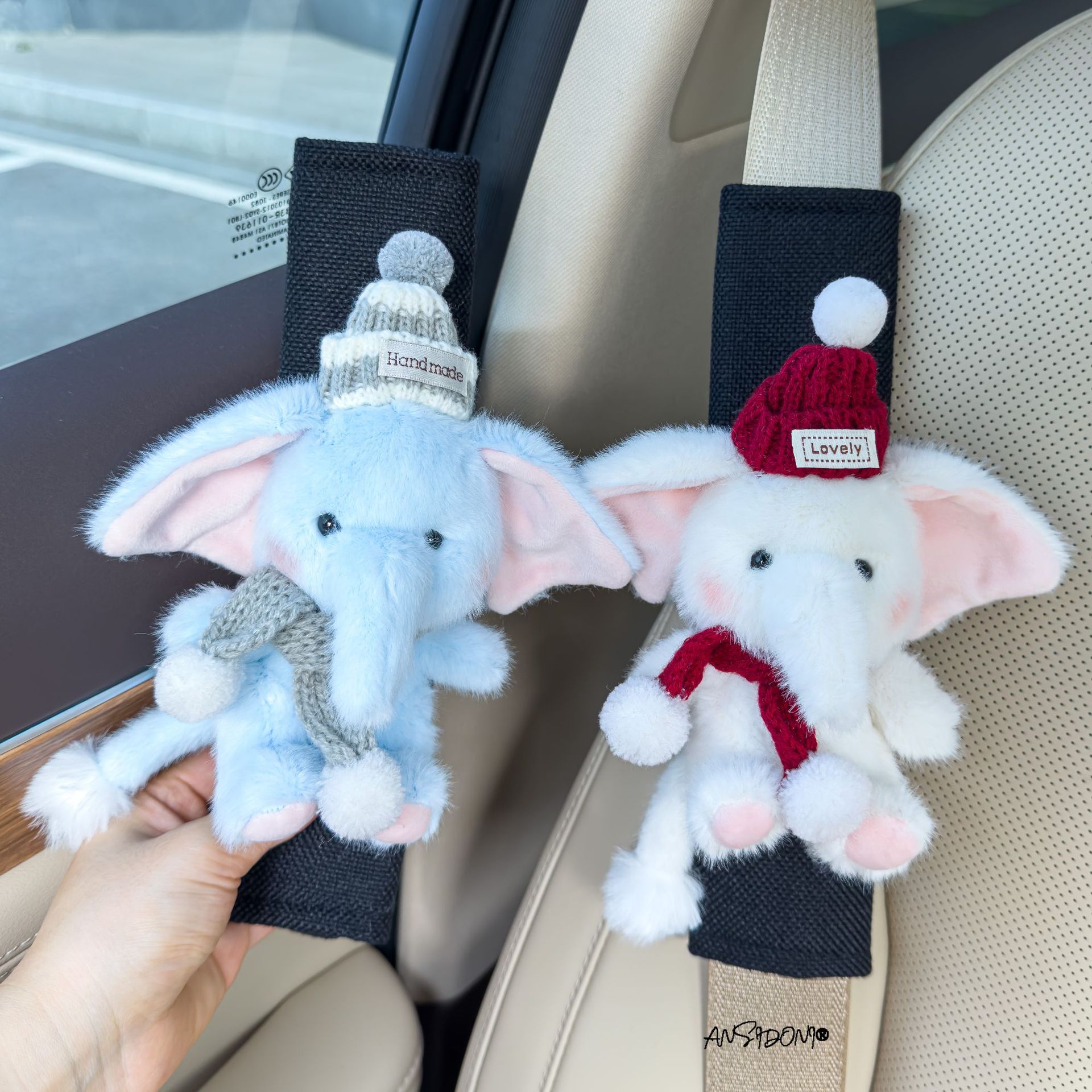 Cute Little Elephant Car Seat Belt Shoulder Pad Anti-Wear Clothing Protection Cover for Girls Car Interior Decoration Accessory