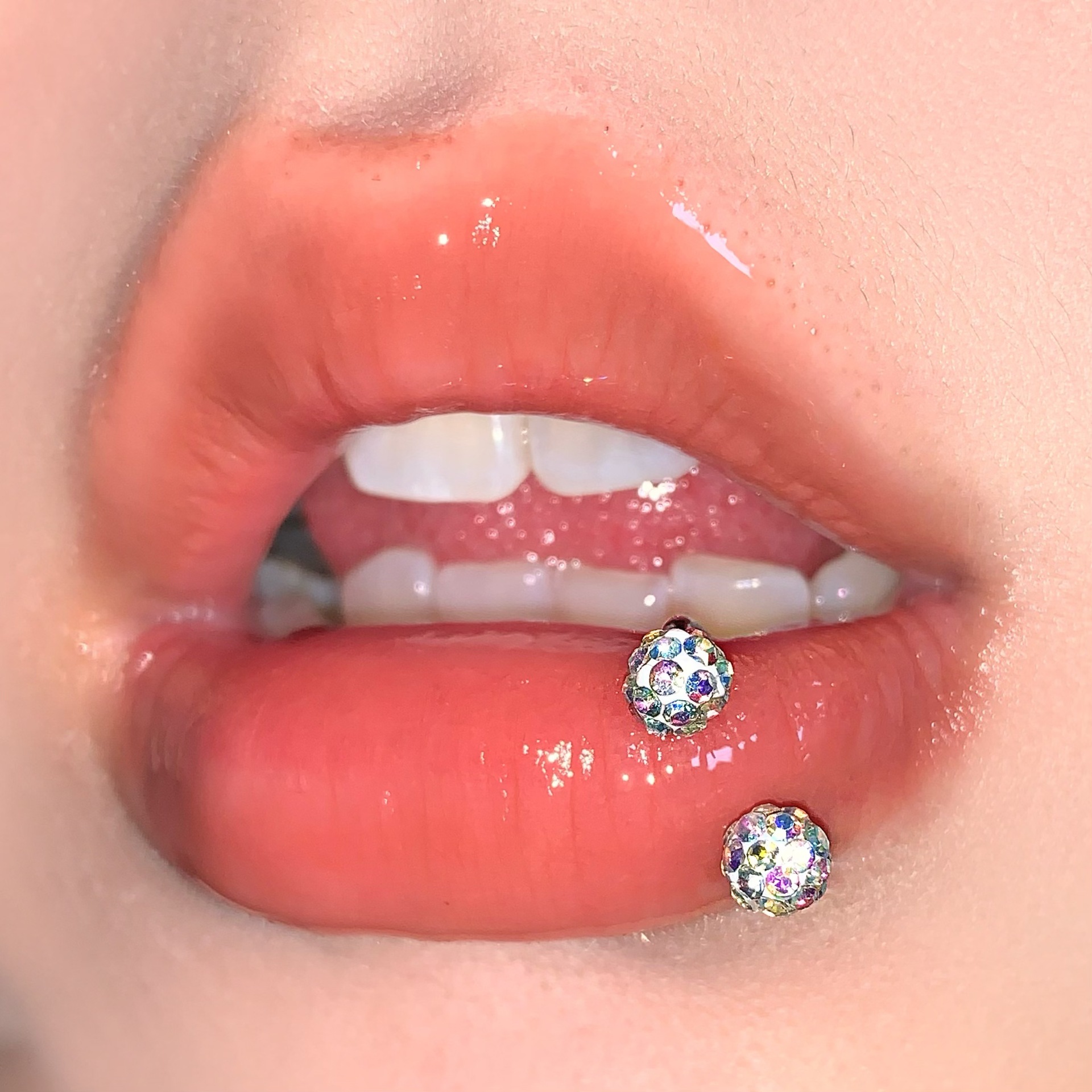 Labret stud lip piercing jewelry styling detail