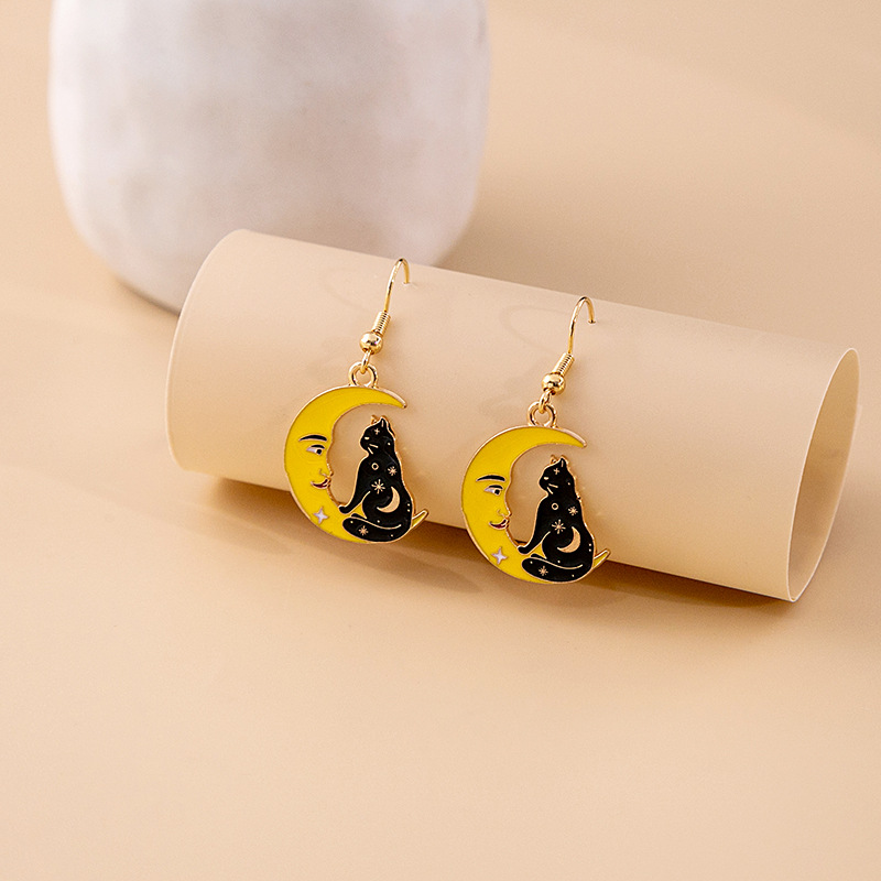 Wholesale Jewelry Classic Style Cat Alloy Enamel Earrings display picture 3