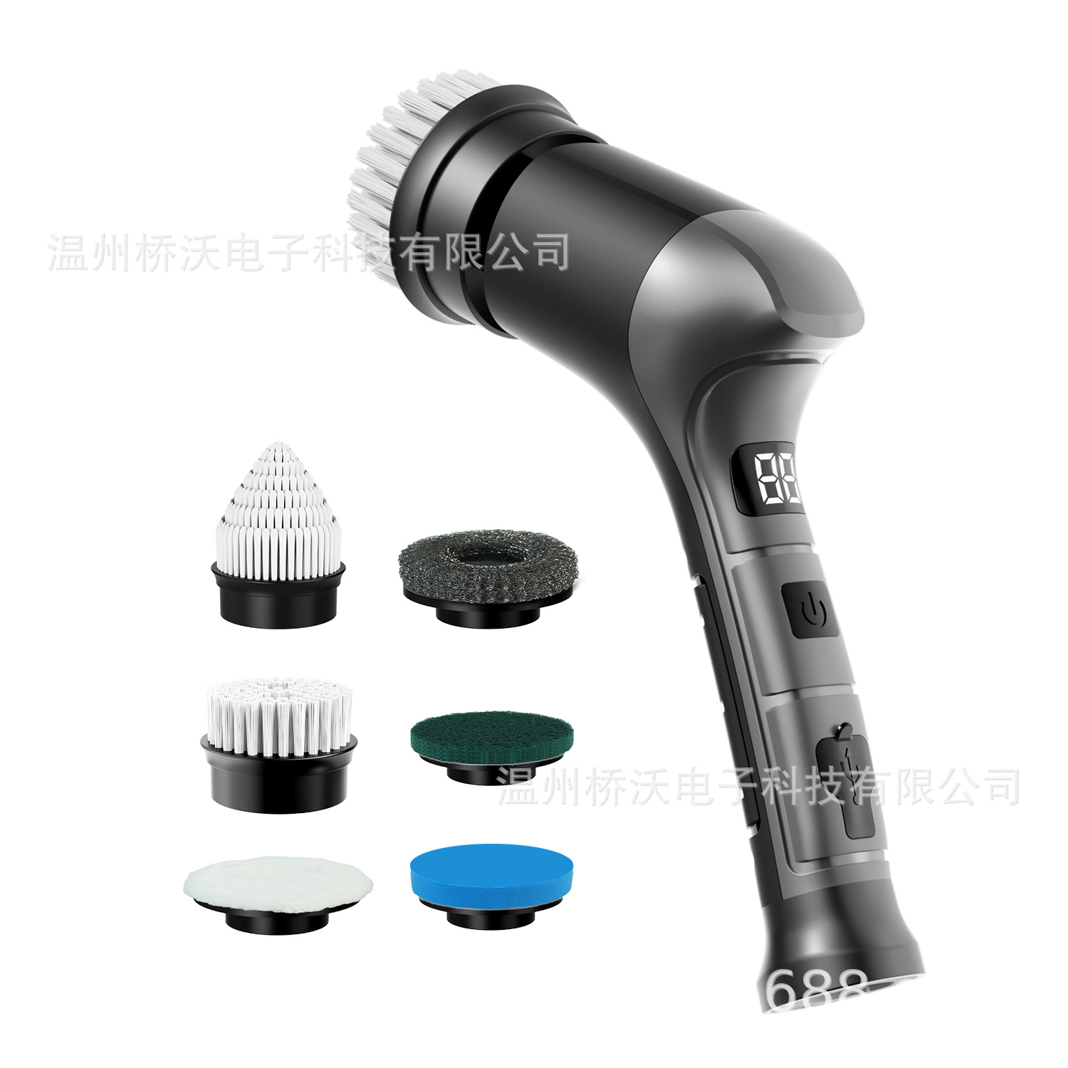 Household Multifunctional Electric Cleaning Brush Bathroom Kitchen Lcd Digital Display Handheld Short Handle Cleaning Brush Amazon Hot Model