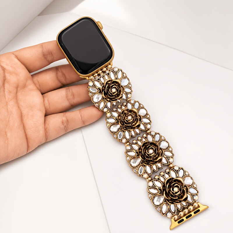 Cross-border metal diamond-studded smart watch band, compatible with Apple Watch S10987 and Samsung SE321, with a 22/20mm interface