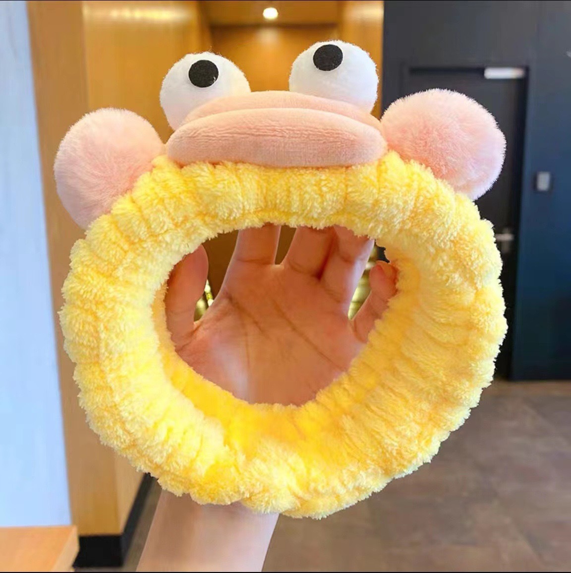 Caricatura verde rana correa de cabello mujer nuevo lindo gran ojo correa de cabello lavar la cara correa de cabello máscara de Navidad tocado