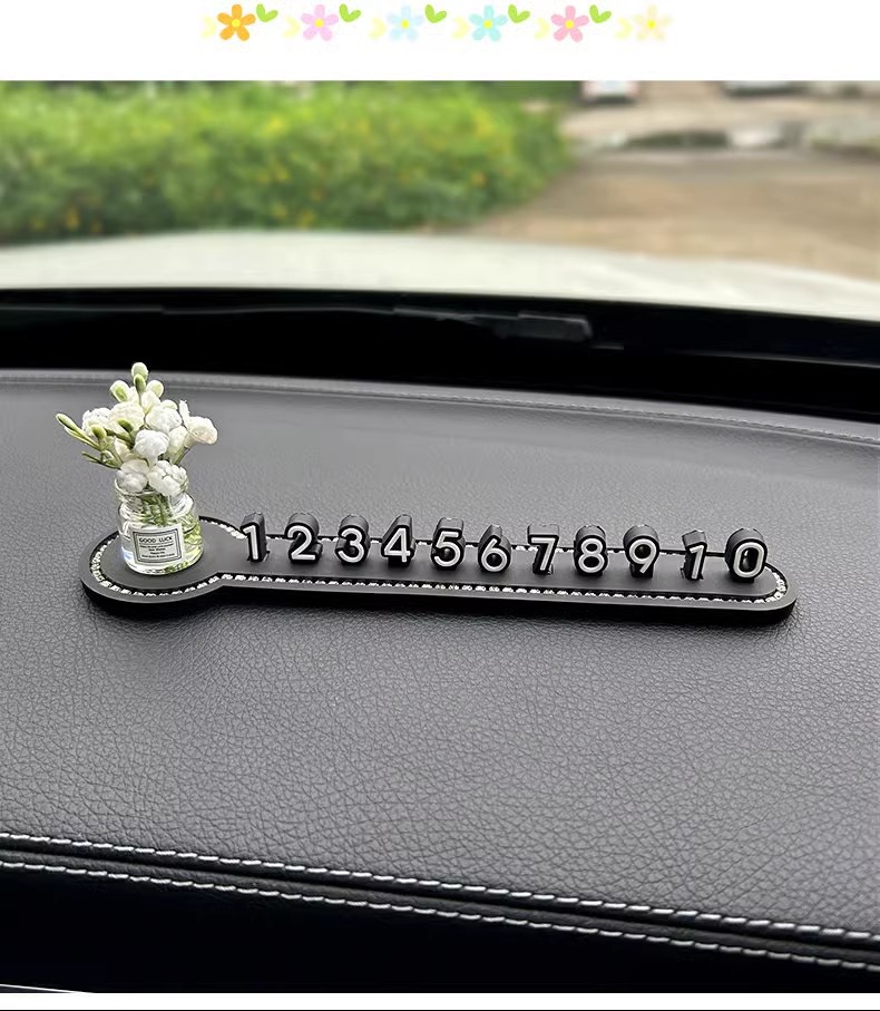 New vase car temporary parking plate mobile car phone number plate car creative high-grade car interior ornaments