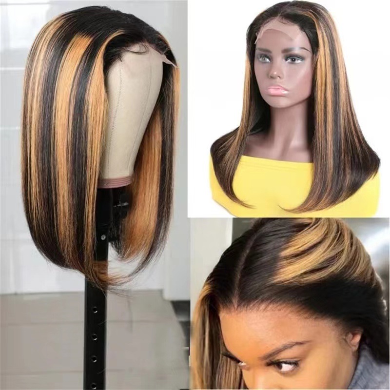 Synthetic Fiber Wig Brown Gradient Centre Parted For Women_voghion.com