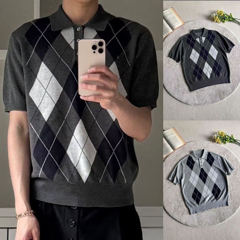 Camisas de polo de manga corta con solapa de hombre con solapa de diamantes de verano T-shirt fábrica transfronteriza al por mayor