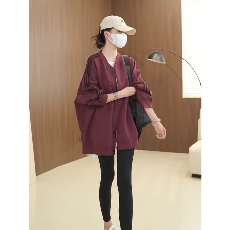 美式撞色三条杠棒球服外套女春秋新款宽松百搭时尚减龄休闲上衣潮|undefined