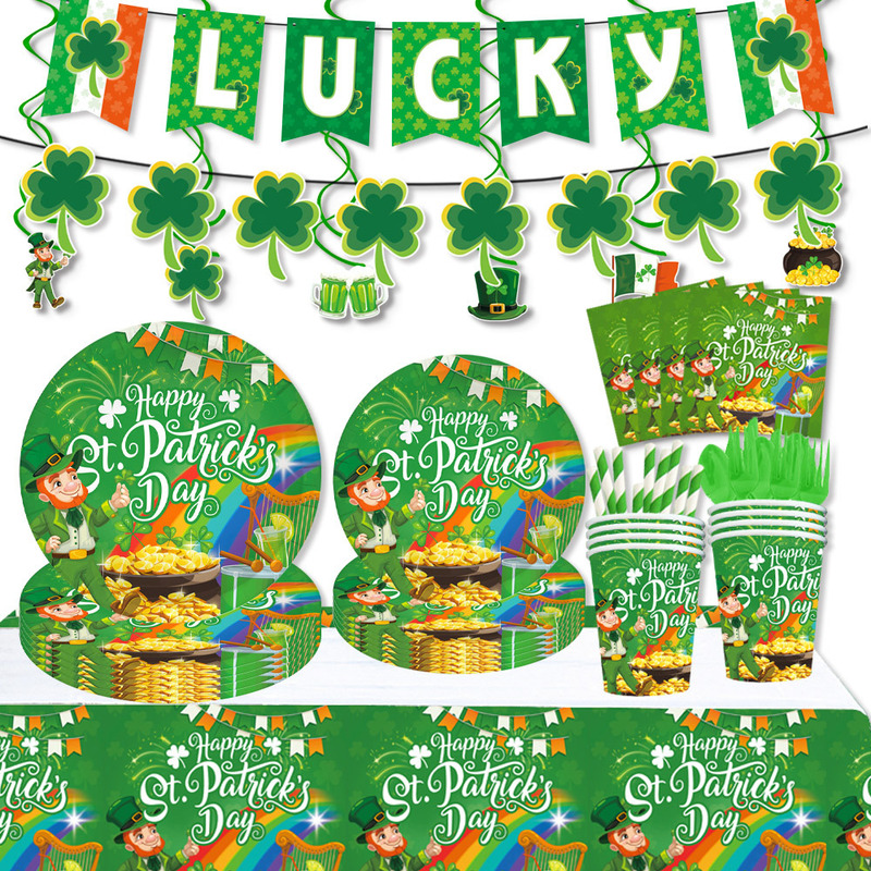 St. Patrick's Day Party Supplies Decoration Irish Clover Party Tableware Paper Tray Tissue Tablecloth Banner St. Patrick's Day Party Supplies Decoration Irish Clover Party Tableware Paper Tray Tissue Tablecloth Banner