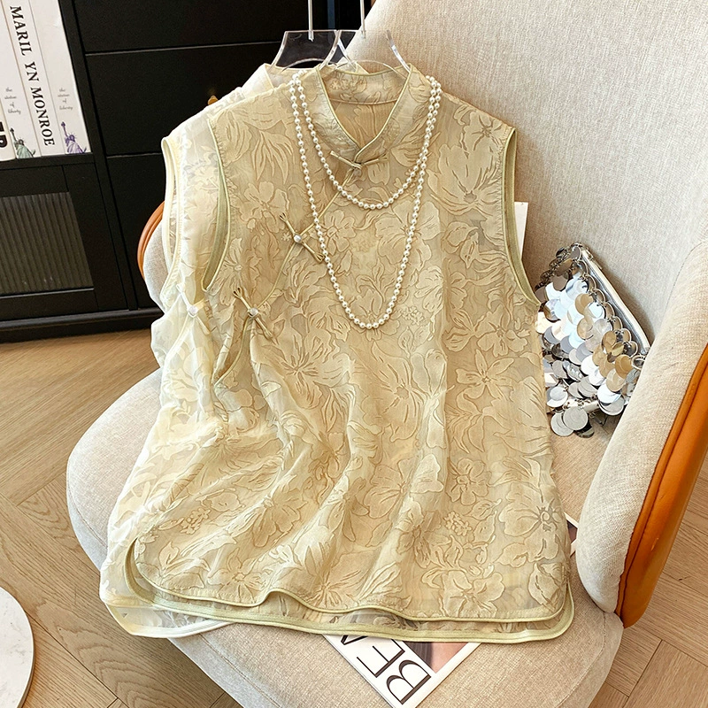 Настоящая фотография нового жилета с вышивкой на пуговицах в китайском стиле с наклонными лацканами, элегантного утягивающего жилета в китайском стиле и женского жилета, закрывающего тело, новый стиль