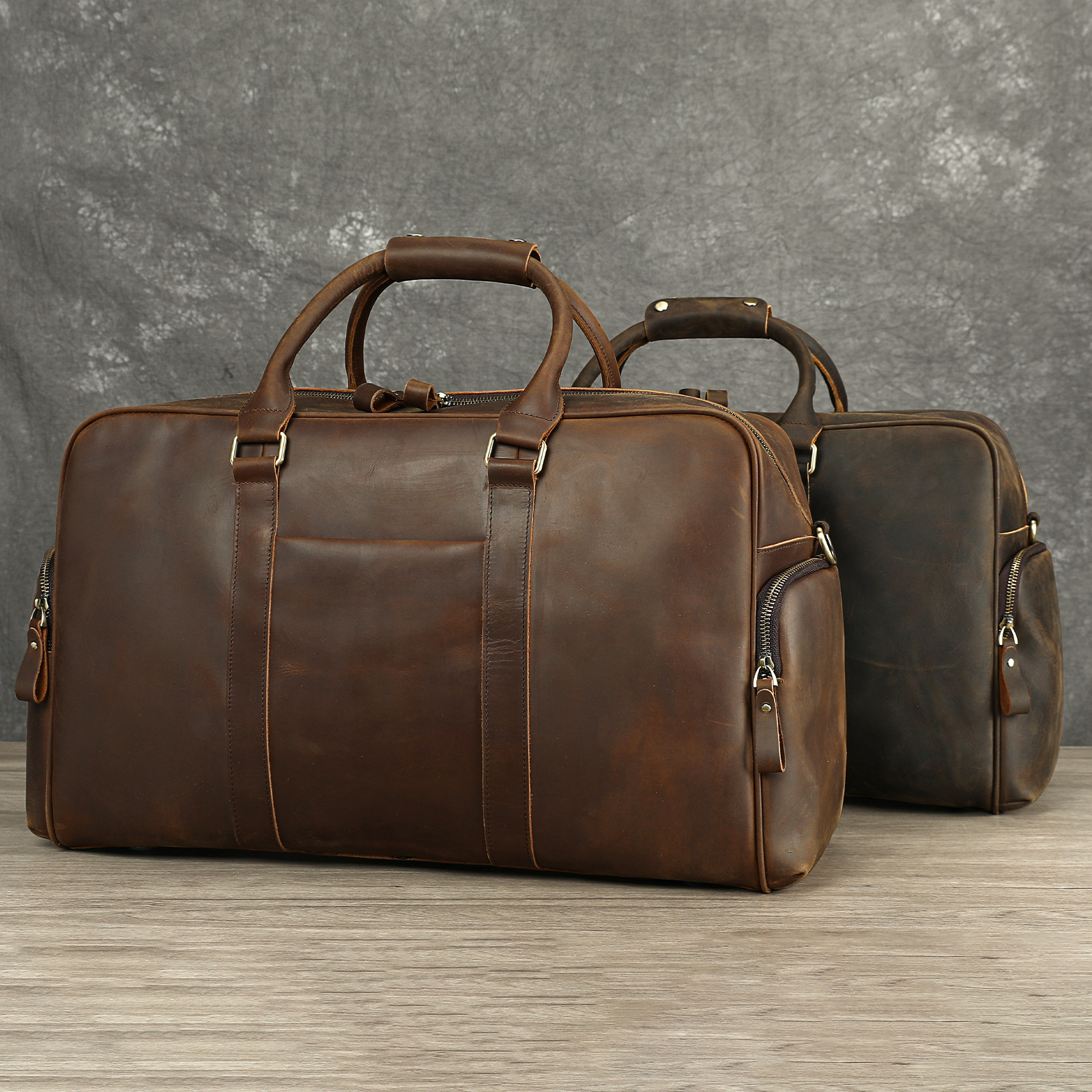 Retro-Reisetasche für Herren, Business-Duffelbag aus echtem Crazy-Horse-Leder, Kurztrip-Handgepäck, weiche Tasche mit Standardschloss, wasserdicht_voghion.com
