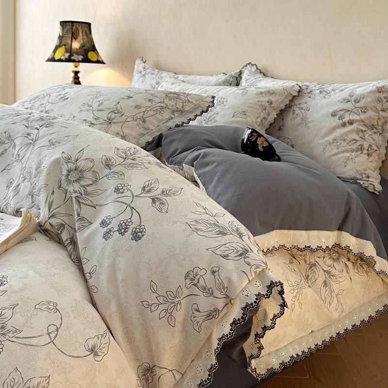 Nordic French Vintage Boho Brushed Cotton Bedding Four Piece Set_voghion.com