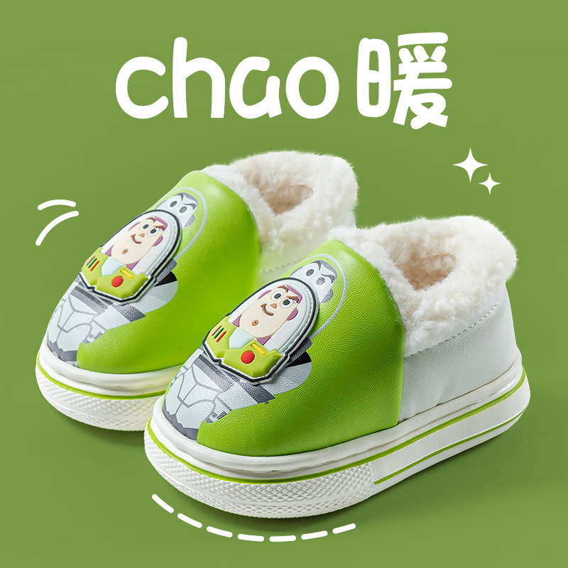 Boys' cotton slippers winter non-slip warm plush cotton shoes cartoon cute bag heel cotton shoes baby children's slippers