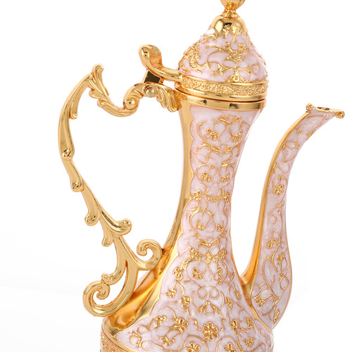 European-style fashion wine set with metal material base, wine glasses and wine jugs, embossed floral decoration, craft ornamental piece