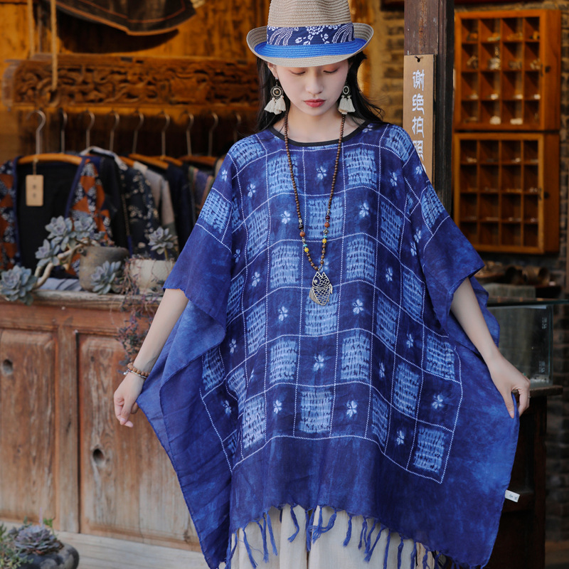 Yunnan primavera y otoño nuevo estilo étnico algodón y lino sensación bufanda geométrica diamante capa exterior viajes protector solar chal para las mujeres