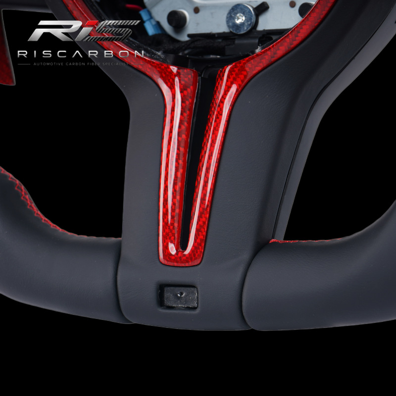 Red perforated leather grip red label steering wheel compatible with BMW F30F10F11F15F16F20F25F18F26