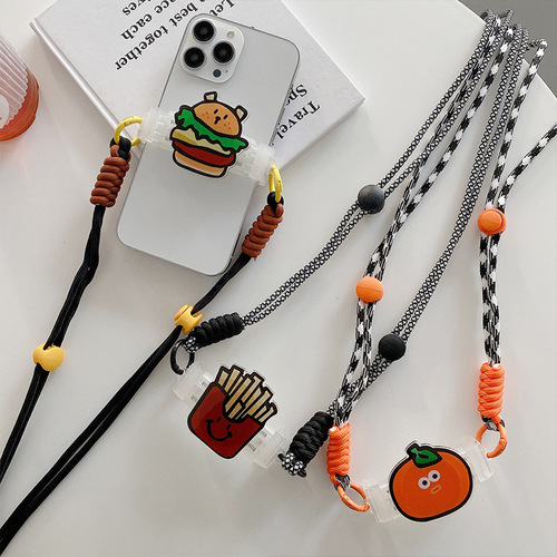 Creative hamburger mobile phone back clip lanyard cute niche diagonal back clip lanyard girls outdoor versatile mobile phone lanyard