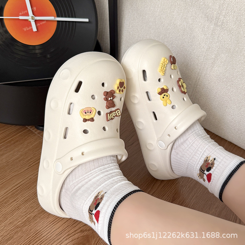 In-Stock Cute DIY Cartoon Thick-Soled Clogs for Women, Summer Outdoor Wear, Versatile Soft Sole, Odor-Resistant, Cross-Border Manufacturer Wholesale