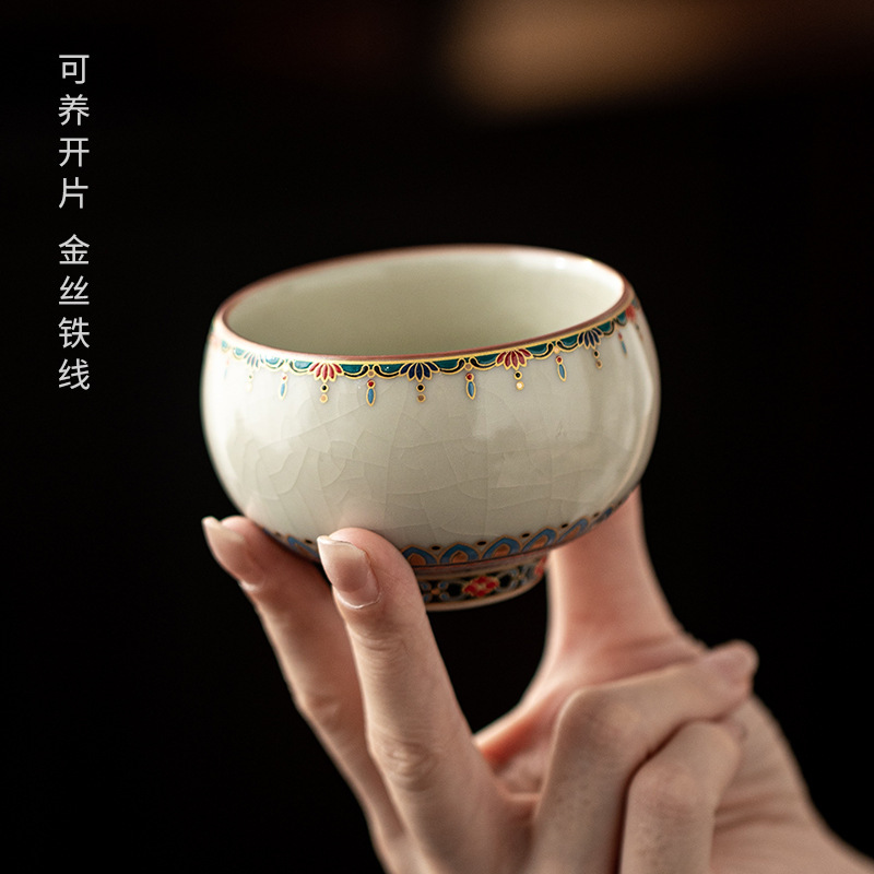 敦煌文创汝窑禅定杯开片可养功夫茶杯个人专用主人杯品茗杯礼品