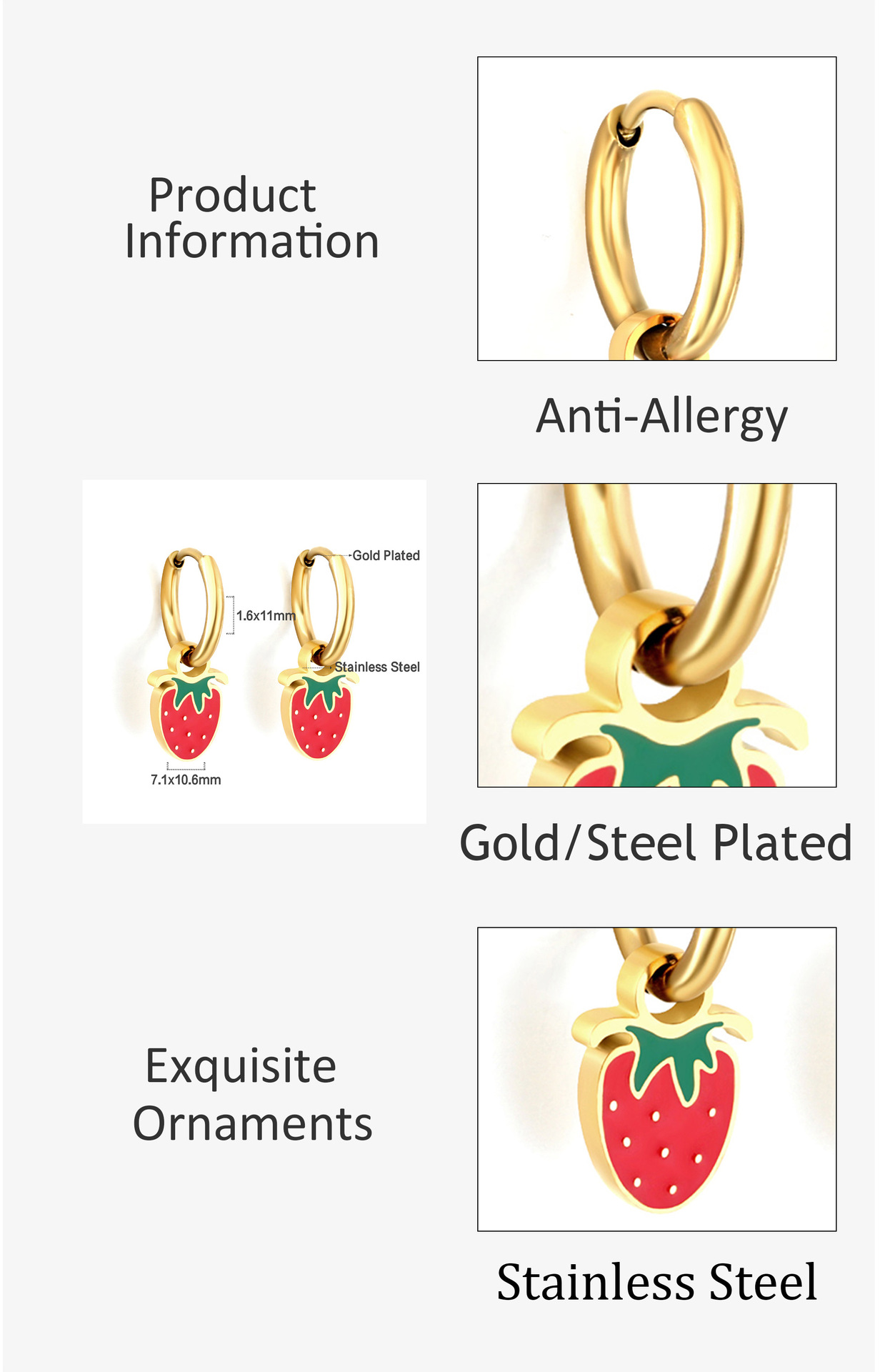 Multicolor Color 1 Pair Sweet Simple Style Fruit Stainless Steel Fruit Plating Drop Earrings