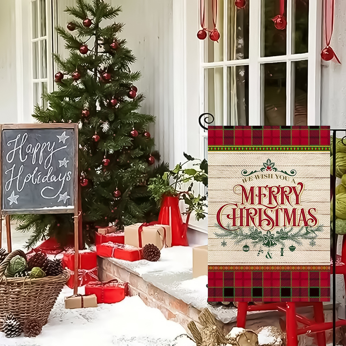 Cross-border special for Christmas series truck reindeer Christmas Snowman double-sided printing garden decoration garden flag flag_voghion.com