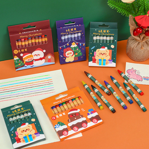 Christmas crayon 8-color 12-color crayon set children's graffiti painting pen art oil pastel Christmas small gift