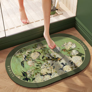 Cross-border Light Luxury Oil Painting Style Bathroom Diatom Mud Mat Household Dirt-resistant Water Absorbent Quick-drying Foot Mat Bathroom Anti-slip Mat