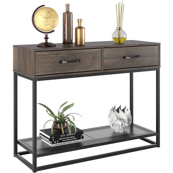 Nordic minimalist steel wood furniture with two drawers and storage…