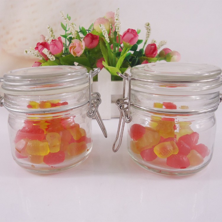 厂家现货200ml圆形储物玻璃罐防潮卡扣蜂蜜密封罐零食糖果罐批发