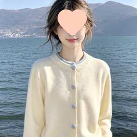 超好看漂亮的假两件开衫毛衣外套女2026秋冬新款减龄针织上衣外穿