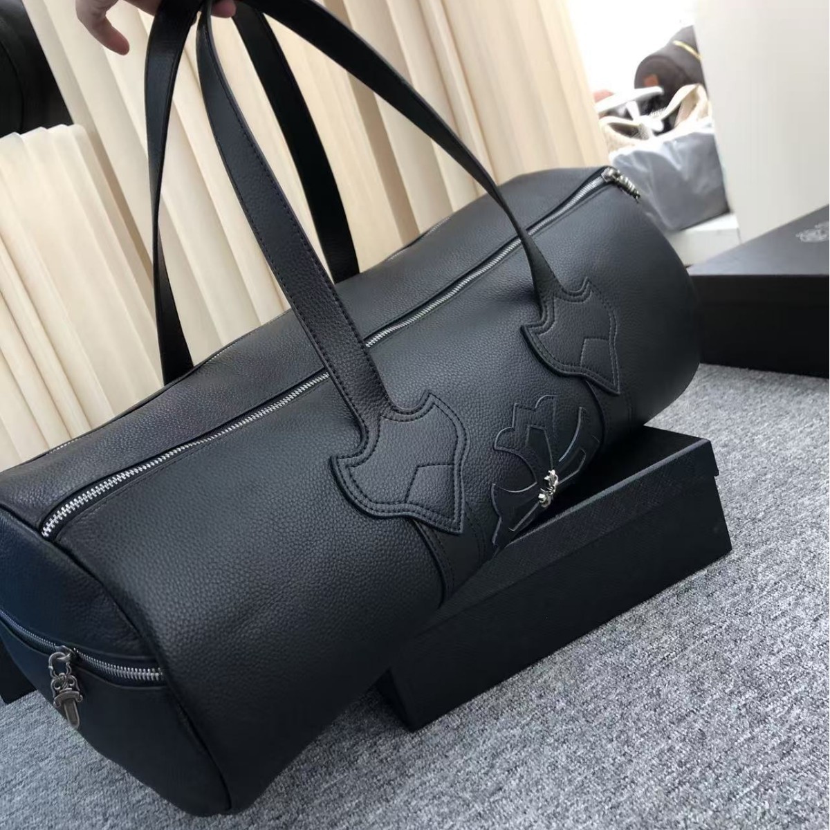 定做潮牌跨境十字架大容量旅行袋头层牛皮手提包小众设计明星同款