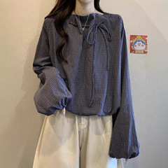2025新款条纹长袖衬衫大码胖MM秋季巨好看小衫显瘦遮肚上衣女百搭