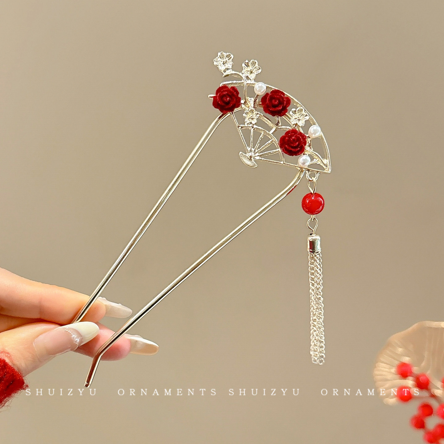 Nueva horquilla de flores de estilo antiguo chino, horquilla de sentido avanzado moderno, horquilla de cabello femenino, horquilla de Hanfu, tocado de horquilla de madera