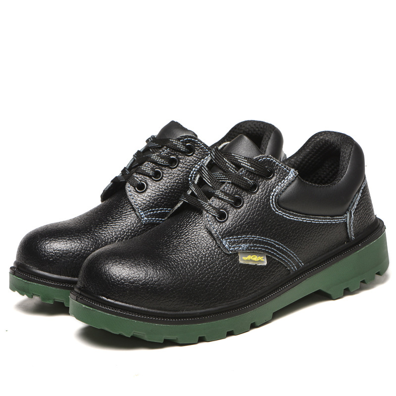 Safety shoes for men, anti-puncture, anti-impact, steel toe cap, impact-resistant, wear-resistant cowhide insole, wear-resistant, non-slip, oil-resistant, green sole