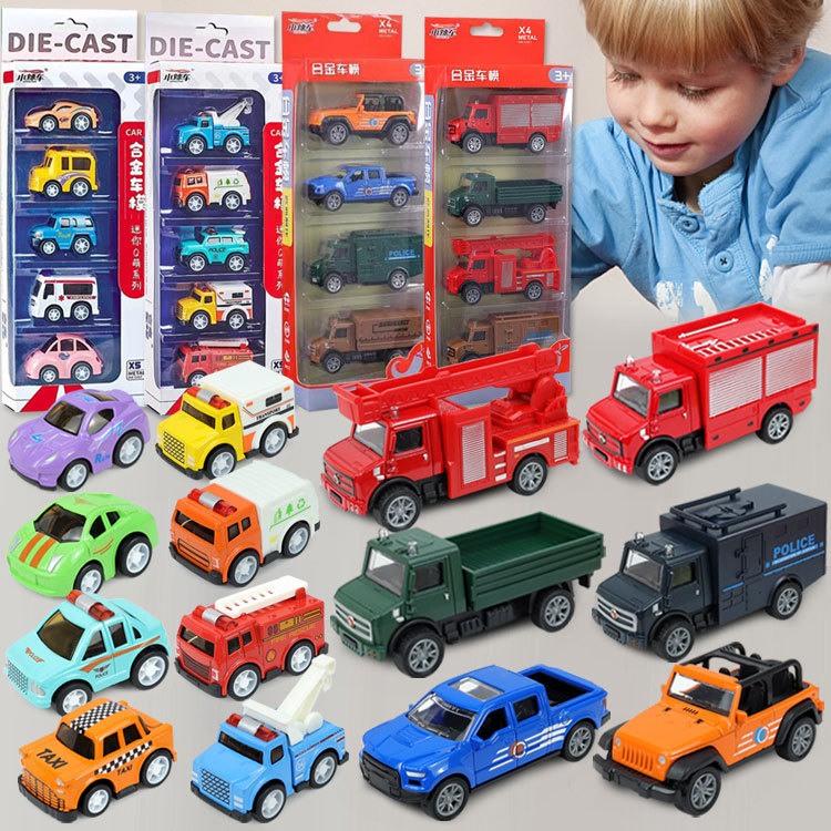 Children's alloy toy car simulation back Force police car fire car model boy color box toy gift wholesale