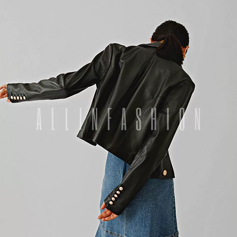 Женский кожаный пиджак Balmain Slim Light Luxury 2024 осень-зима Лос-Анджелес нишевый короткий кожаный костюм
