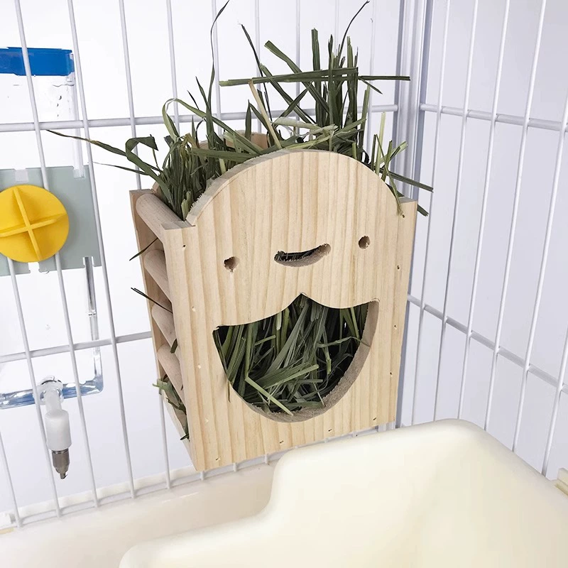 Деревянная стойка для травы для домашних животных Горшок для корма для кроликов Коробка для еды Стеллаж для травы два в одном Кролик Морская свинка Тоторо Встроенная фиксированная стойка для травы